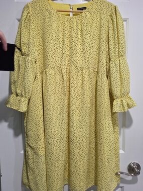 Who What Wear Yellow Printed Long Sleeve Babydoll Dress